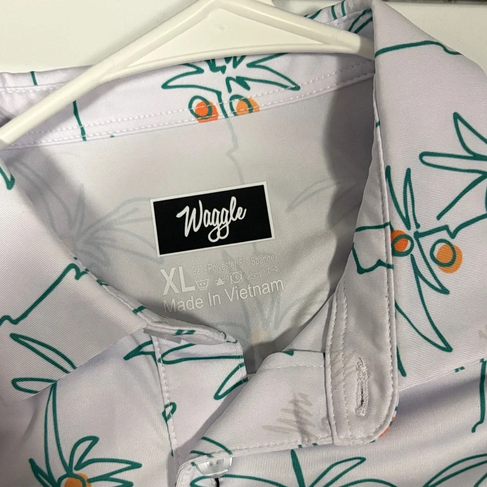 Wrangler Light Blue Palm-Print Short Sleeve Polo - Picture 2 of 5